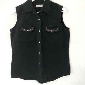 Banana Republic Black Embroidered Denim Vest